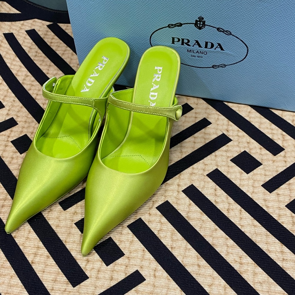 Prada Women's Green Satin Mules